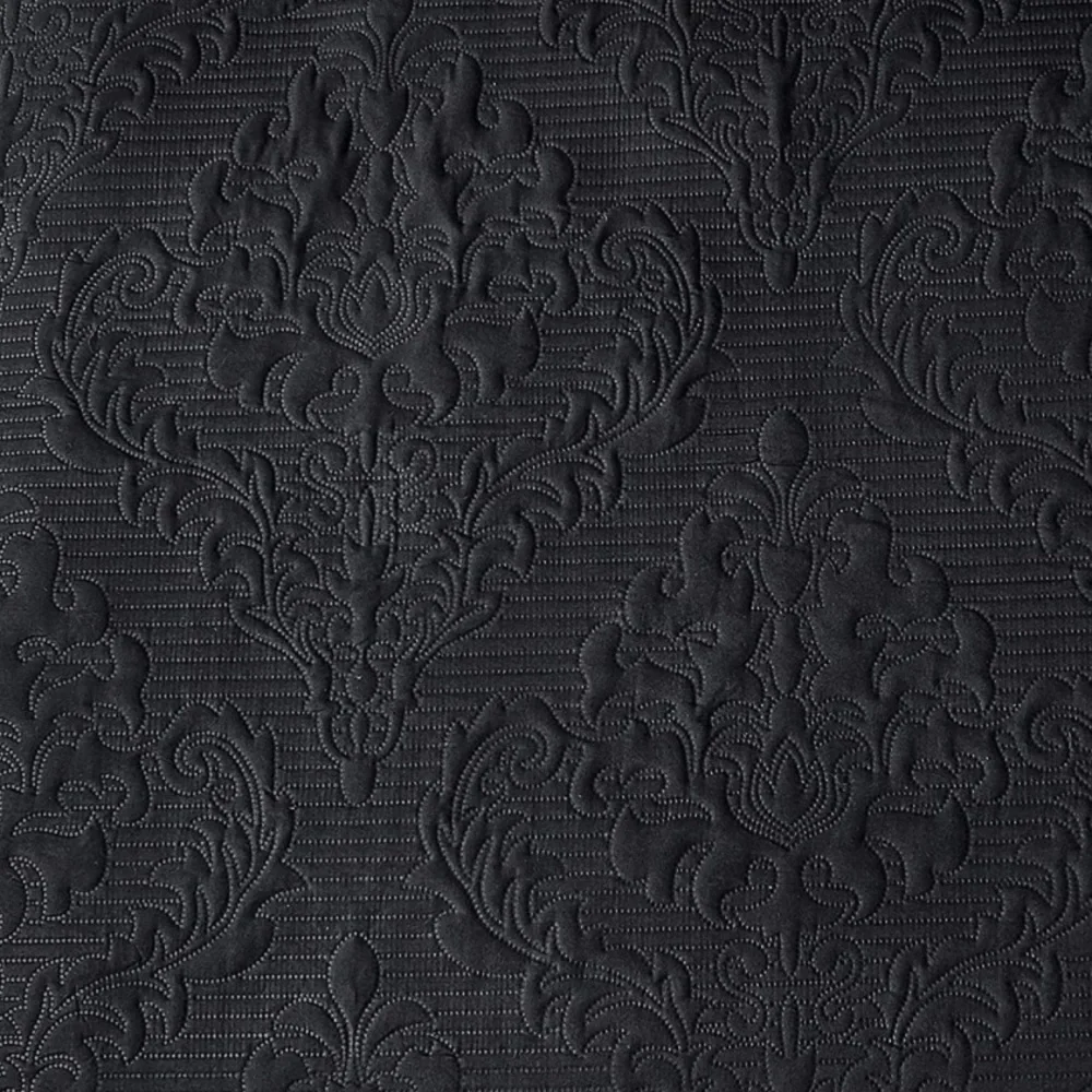 New Black Queen Size Damask Woven Quilt Bedspread Blanket & Pillows